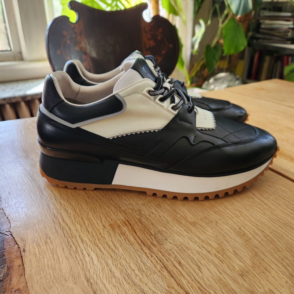 RARE Leizilei Calf Leather Sneakers Mens Size 12 Black White Platform Shoes Y2k‎